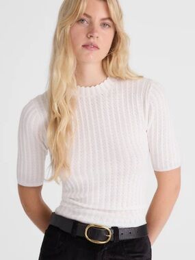 Madewell Women's Pointelle-Stitch Mockneck Sweater Tee White Feminine Size XS
